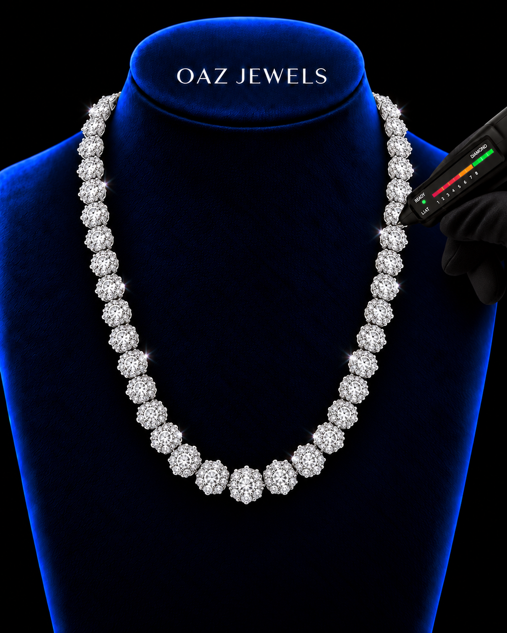 Round Cluster Moissanite Tennis Chain – 925 Sterling Silver