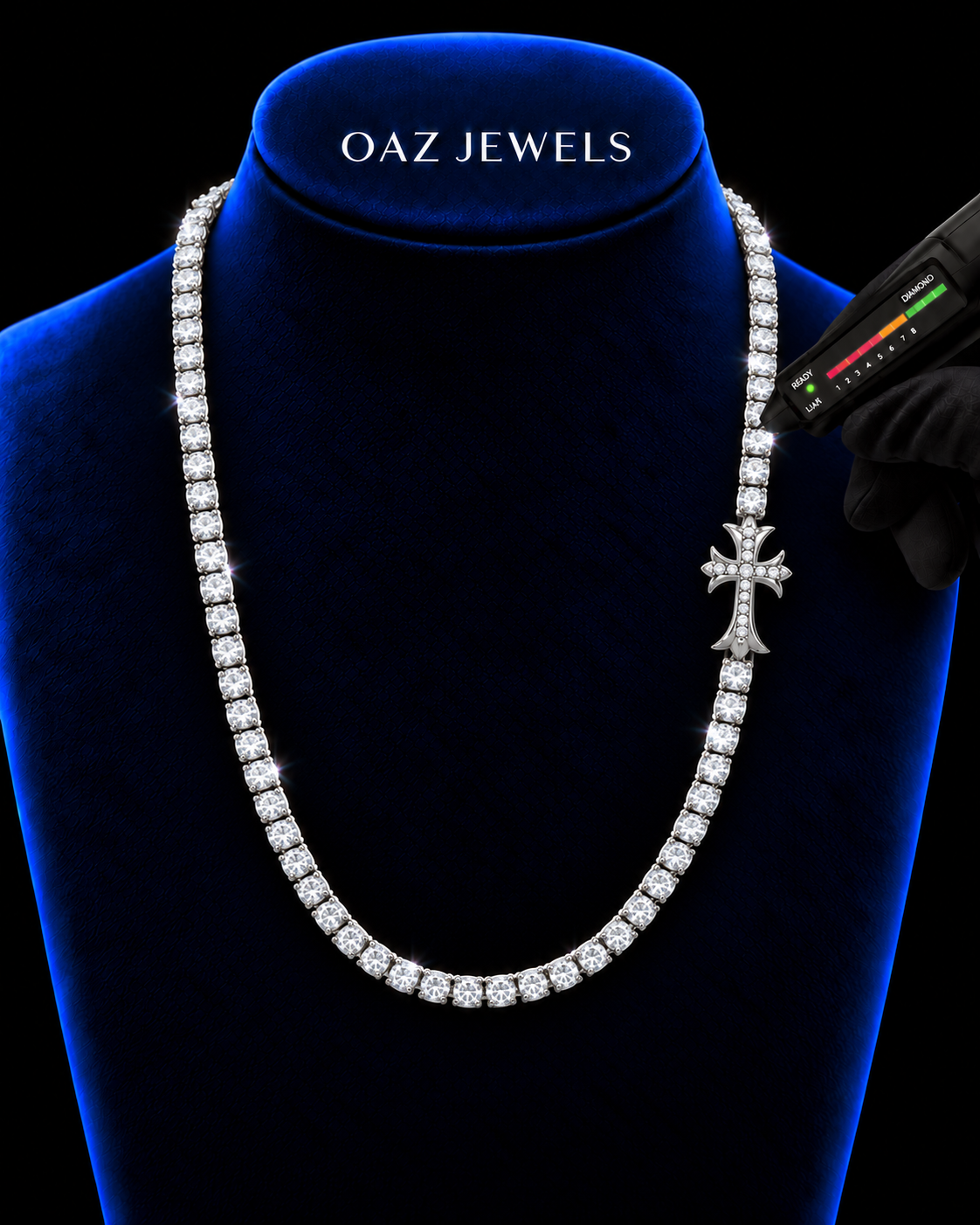 Cross Accent Moissanite Tennis Chain – 925 Sterling Silver
