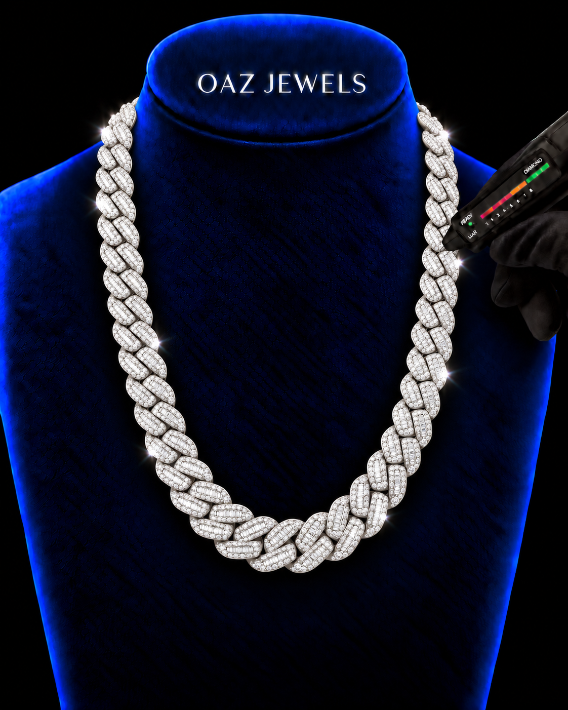 15MM Baguette Iced-Out Cuban Link Chain – 925 Sterling Silver