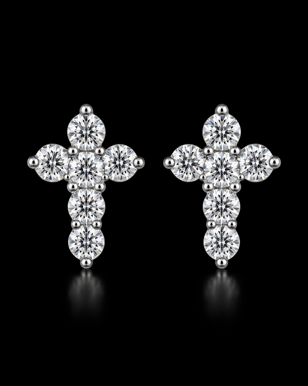 Round Moissanite Cross Stud Earrings – 925 Sterling Silver