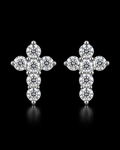 Round Moissanite Cross Stud Earrings – 925 Sterling Silver