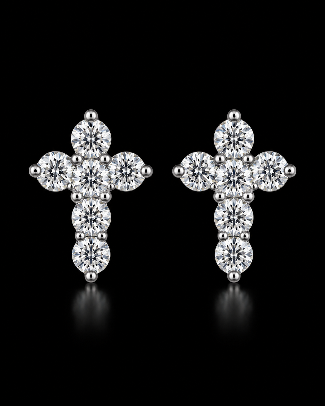 Round Moissanite Cross Stud Earrings – 925 Sterling Silver