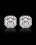 Round & Baguette Moissanite Cluster Stud Earrings – 925 Sterling Silver