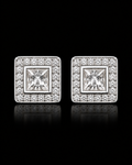 Princess Cut Moissanite Halo Stud Earrings – 925 Sterling Silver