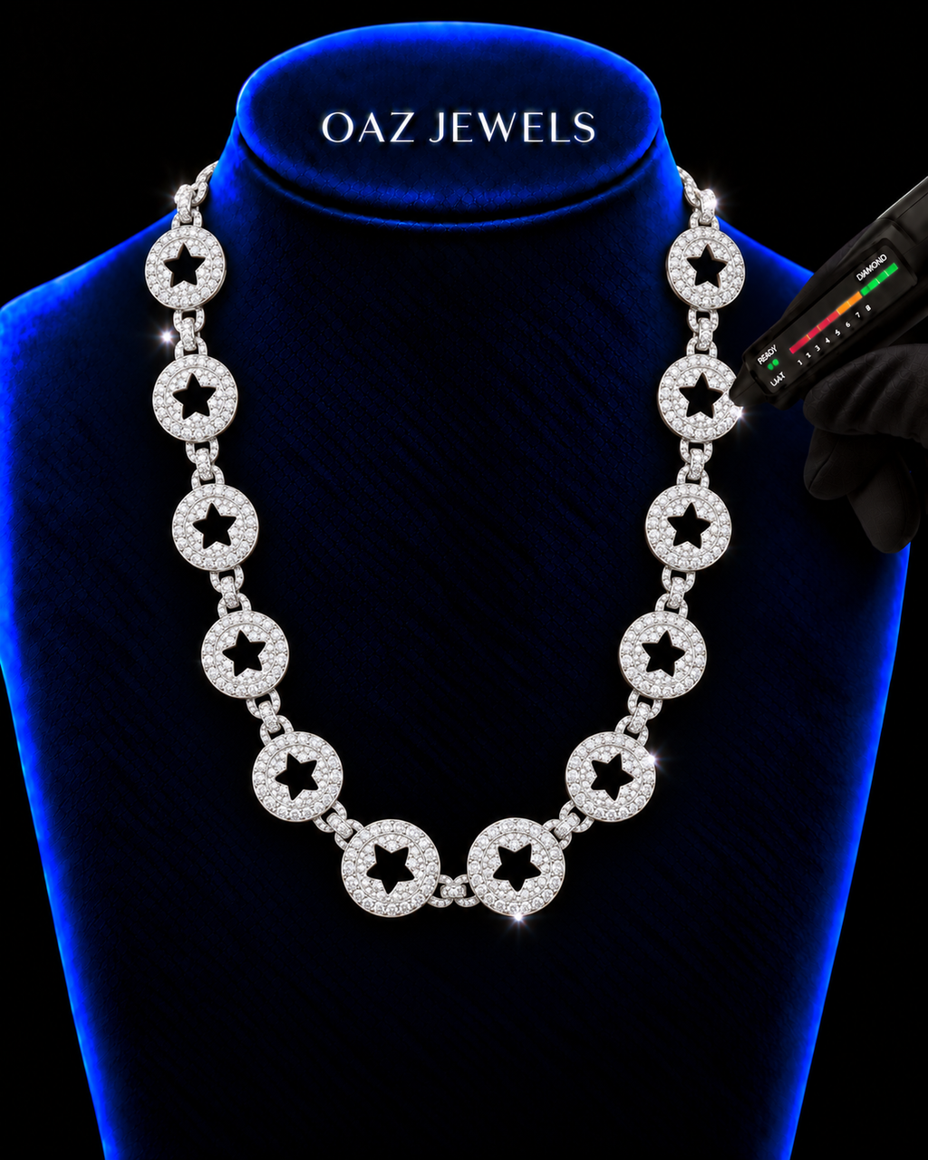 20MM Iced-Out Star Medallion Chain – 925 Sterling Silver