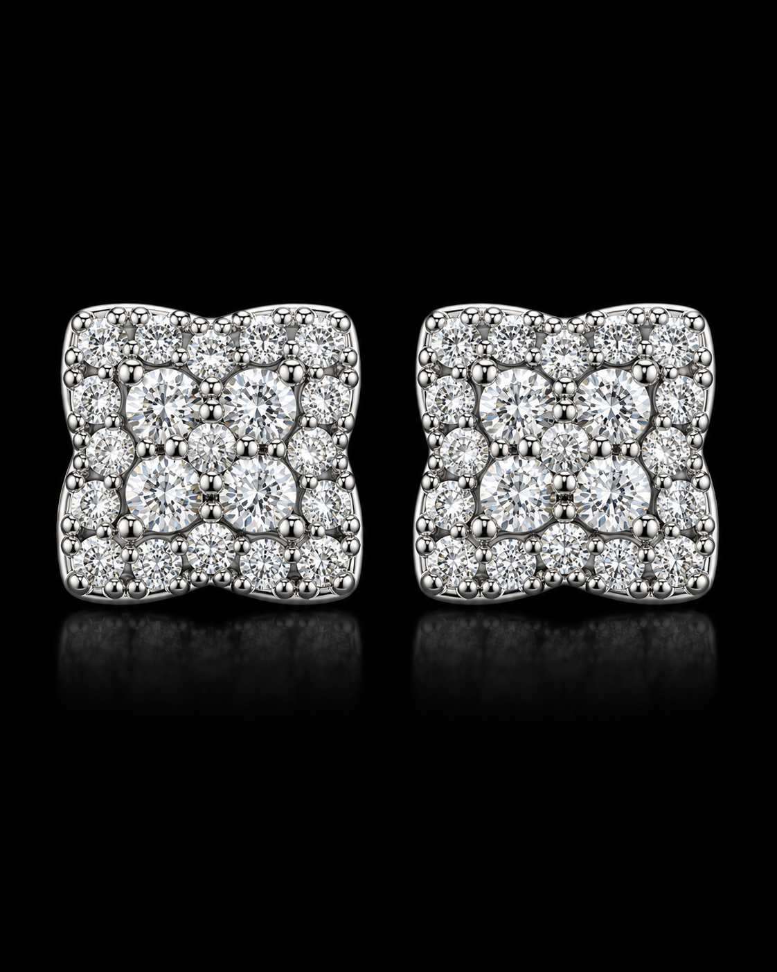 Round Moissanite Cluster Square Stud Earrings – 925 Sterling Silver