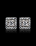 Round Moissanite Baguette Halo Square Stud Earrings – 925 Sterling Silver
