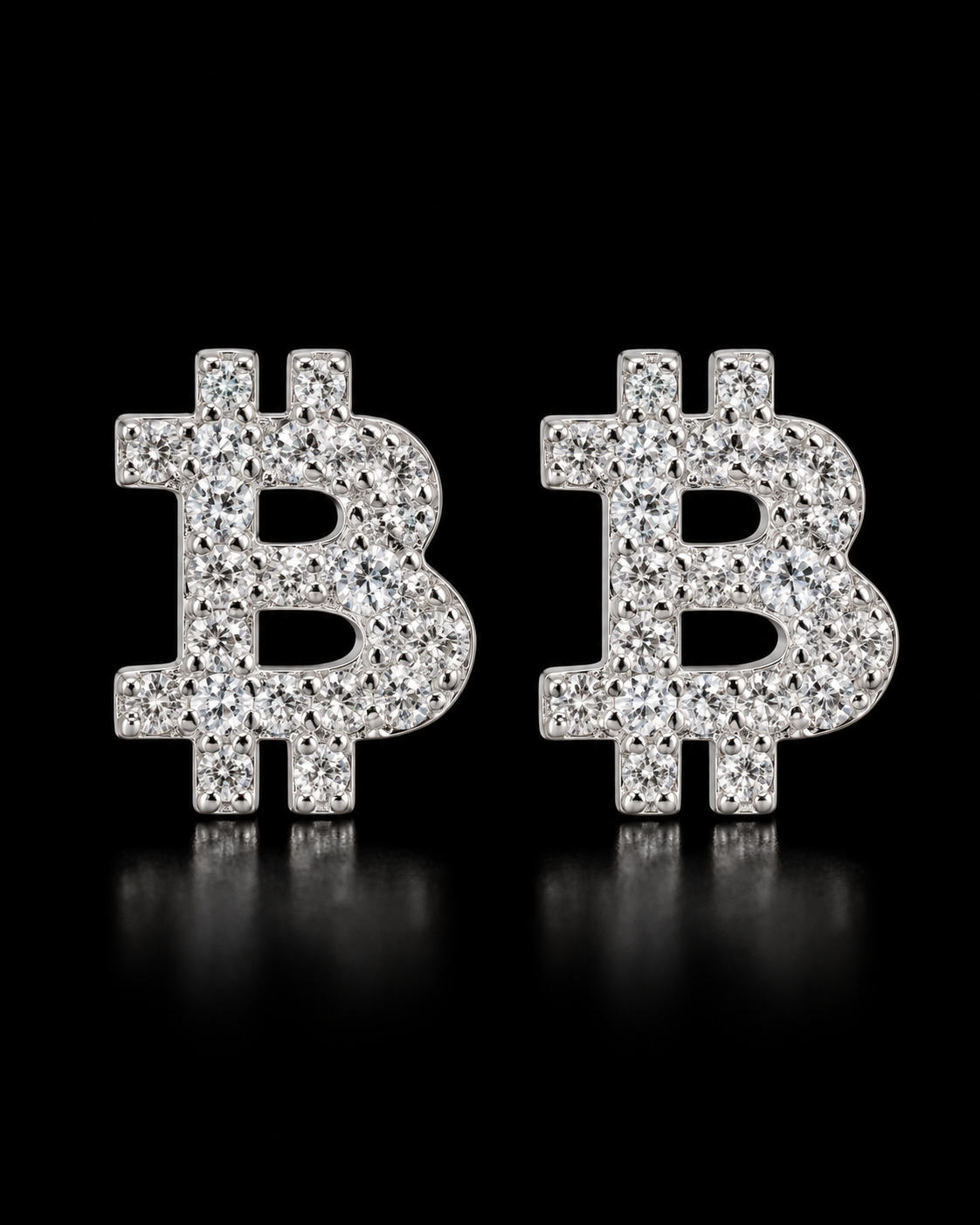 Bitcoin Moissanite Iced-Out Stud Earrings – 925 Sterling Silver