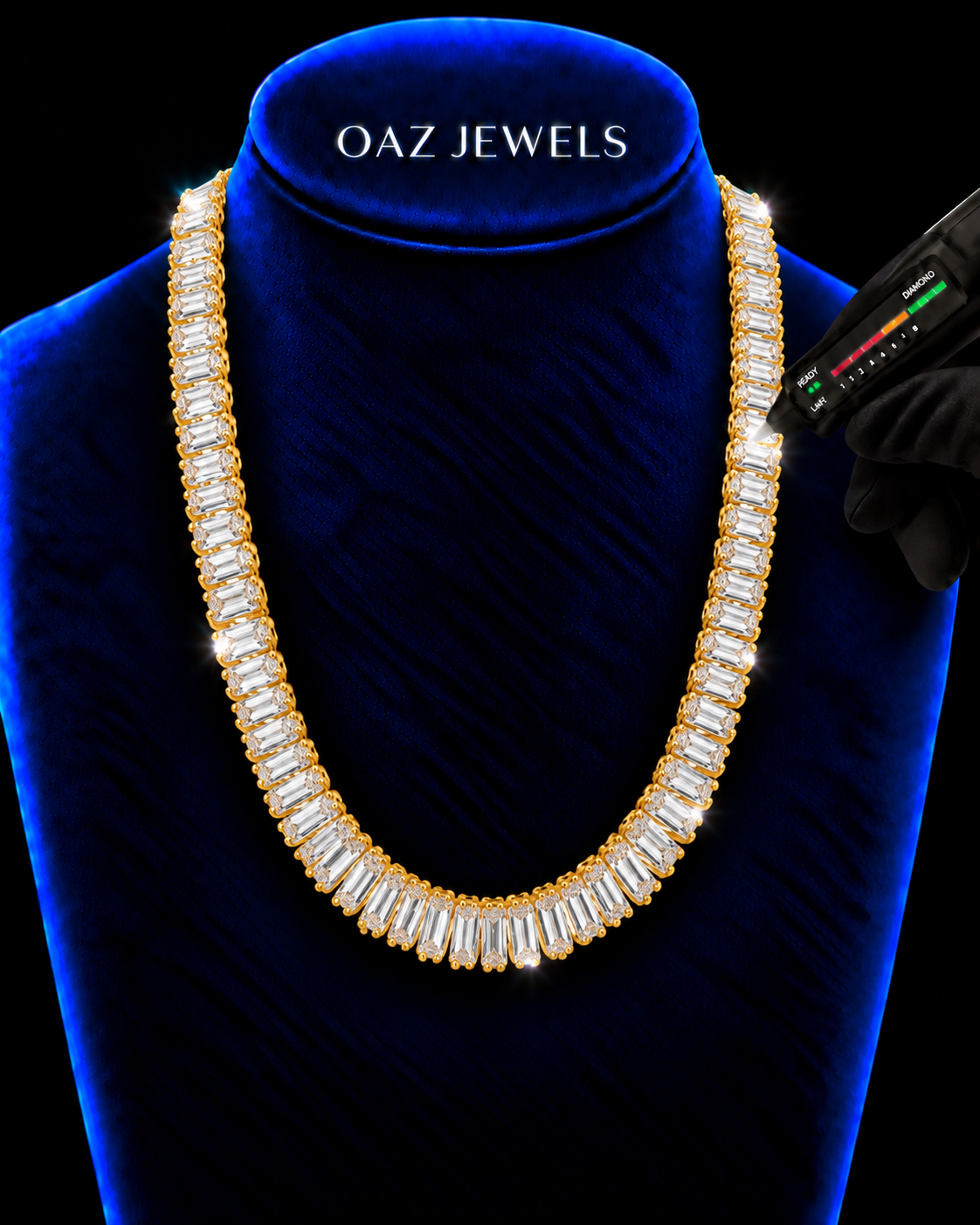 6MM Baguette Tennis Chain – Yellow Gold Finish