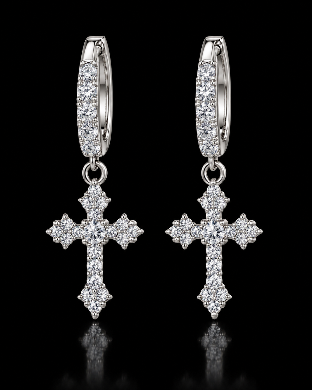 Moissanite Cross Drop Huggie Earrings – 925 Sterling Silver