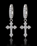 Moissanite Cross Drop Huggie Earrings – 925 Sterling Silver