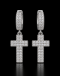 Moissanite Pave Cross Drop Huggie Earrings – 925 Sterling Silver