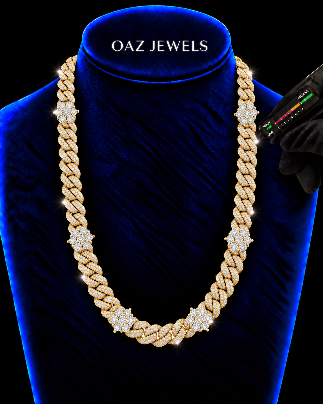 10MM Iced-Out Cuban Link Chain with Floral Accents – 925 Sterling Silver