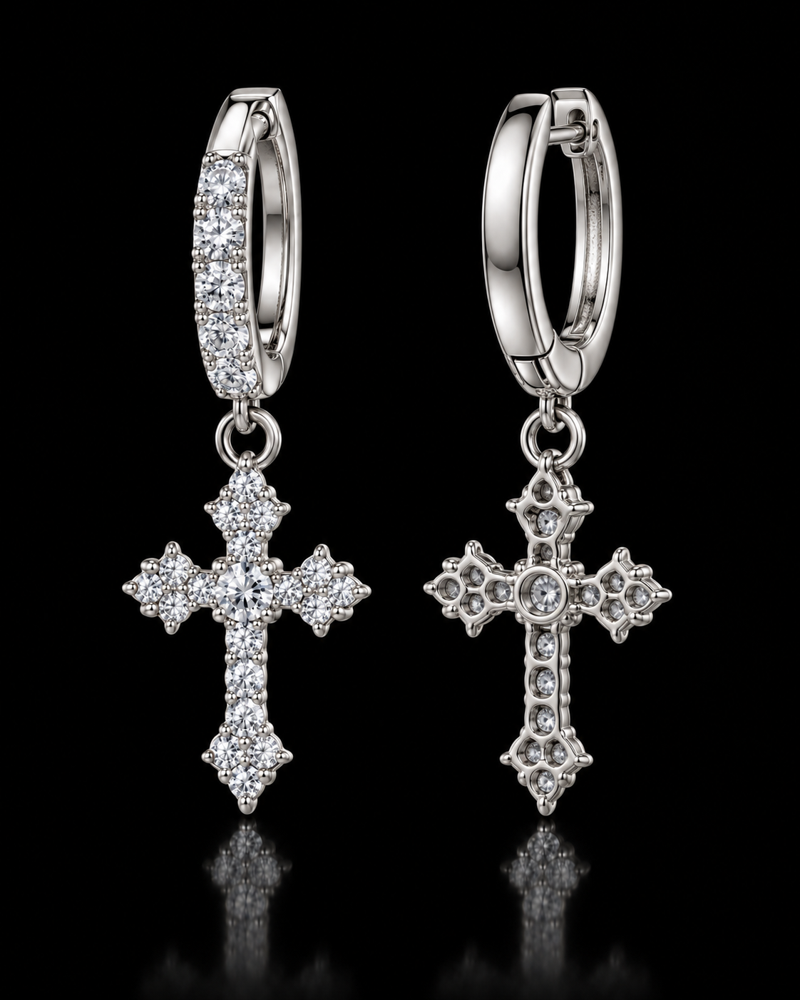Moissanite Cross Drop Huggie Earrings – 925 Sterling Silver