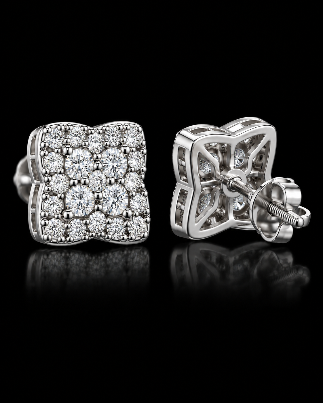 Round Moissanite Cluster Square Stud Earrings – 925 Sterling Silver