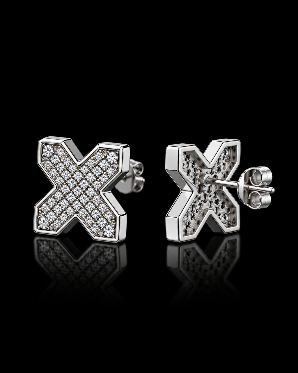 X Shape Moissanite Stud Earrings – 925 Sterling Silver