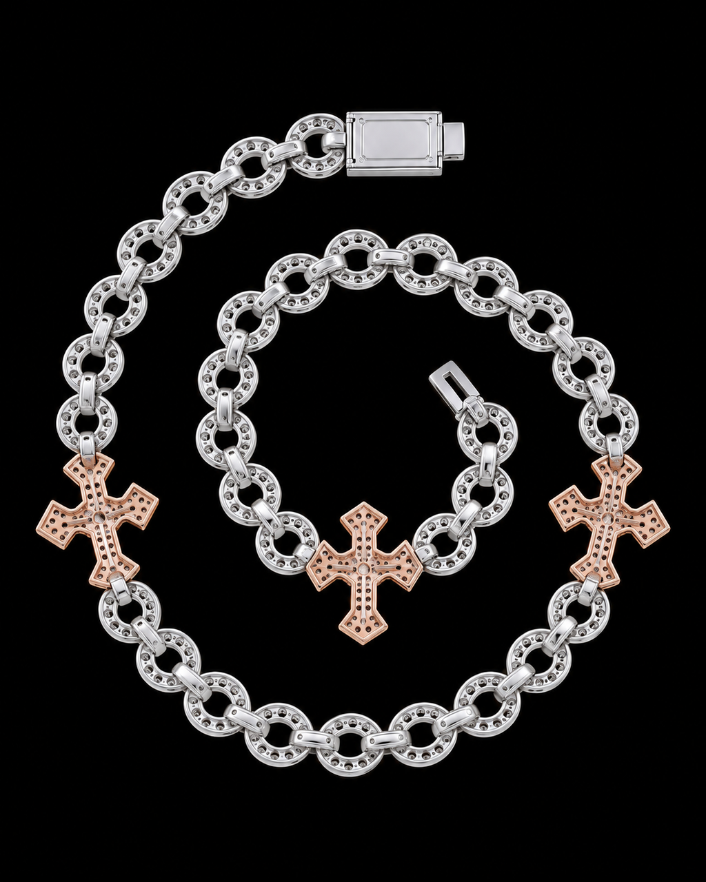 15mm Two-Tone Cross Moissanite Link Chain – 925 Sterling Silver