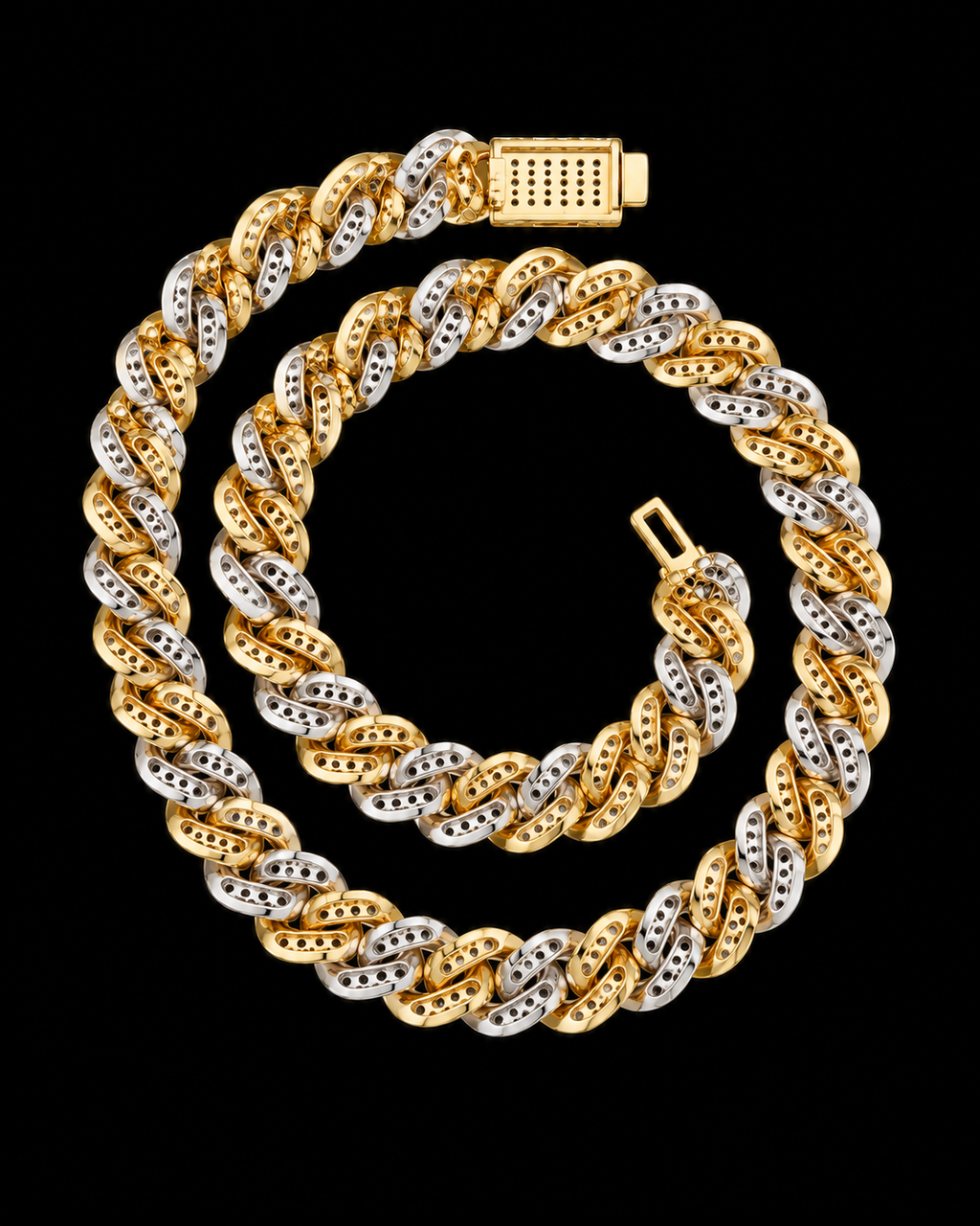 10mm Two-Tone Moissanite Cuban Link Chain – 925 Sterling Silver