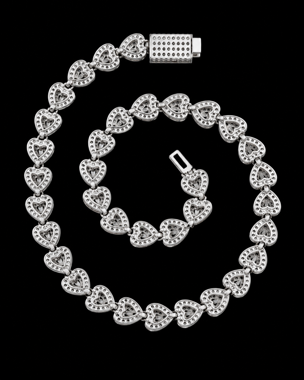 10mm Heart-Cut Moissanite Tennis Chain – 925 Sterling Silver