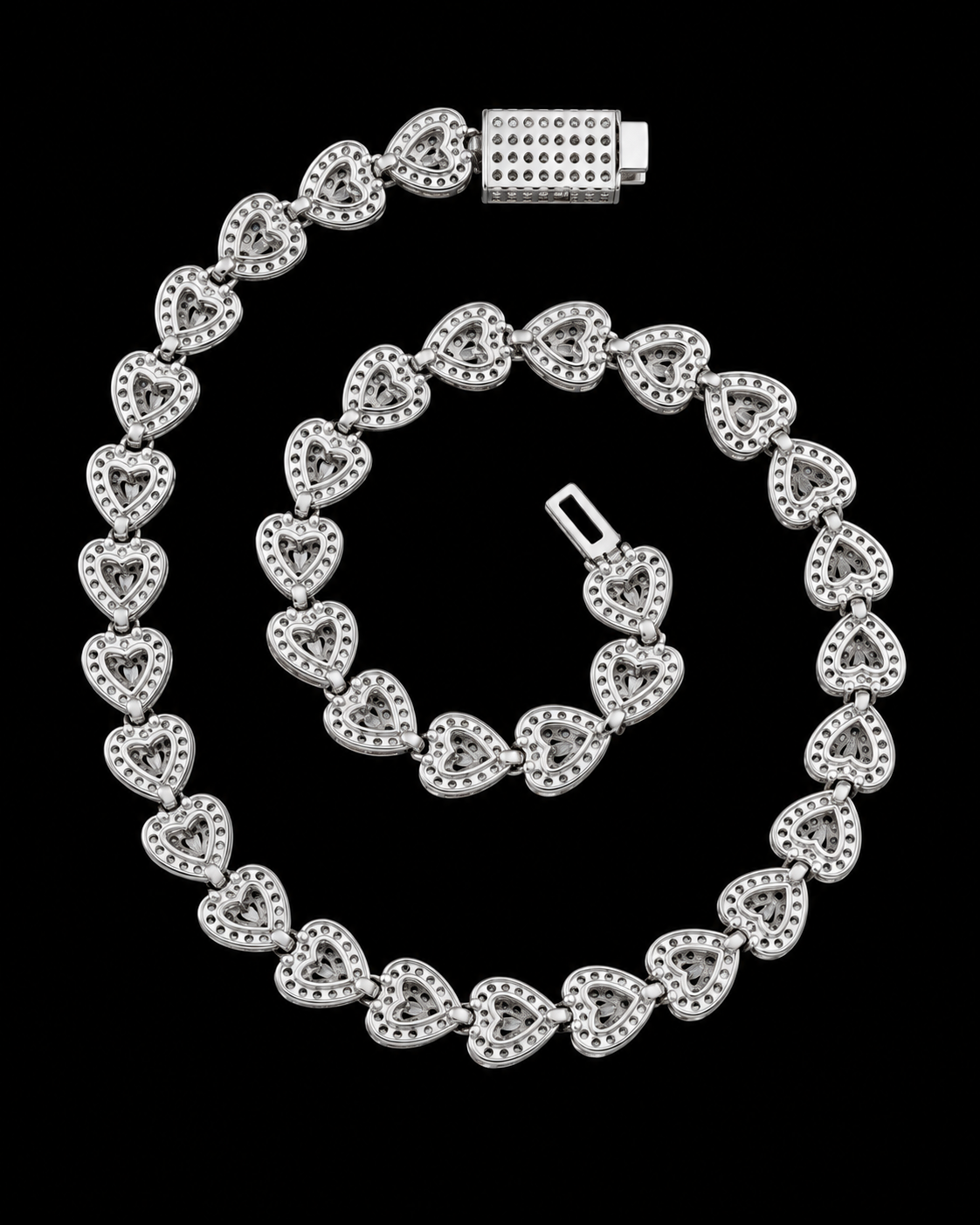 10mm Heart-Cut Moissanite Tennis Chain – 925 Sterling Silver