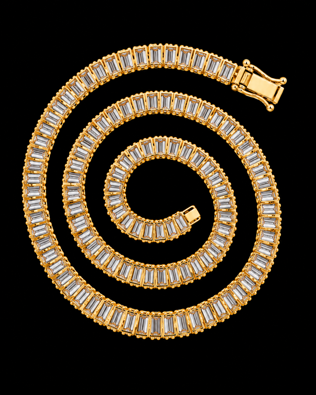 6MM Baguette Tennis Chain – Yellow Gold Finish