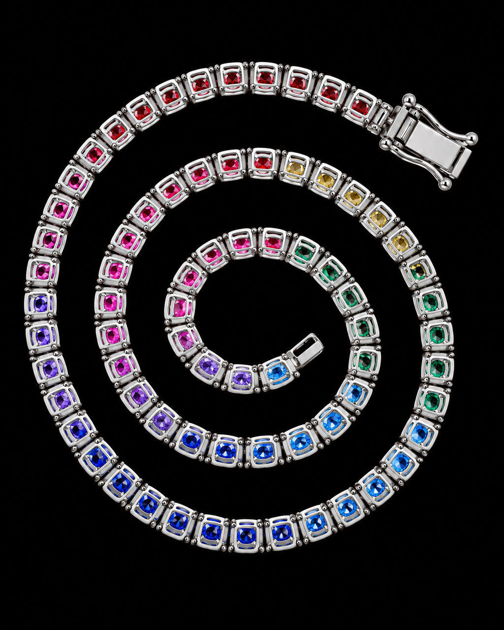 4MM Multicolor Rainbow Tennis Chain – 925 Sterling Silver