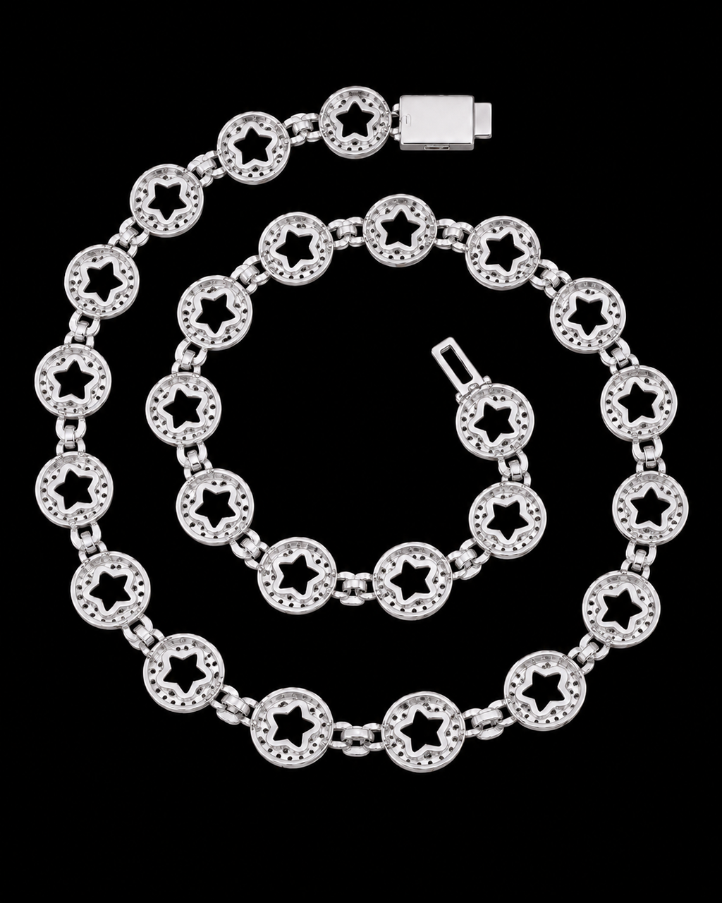 20MM Iced-Out Star Medallion Chain – 925 Sterling Silver