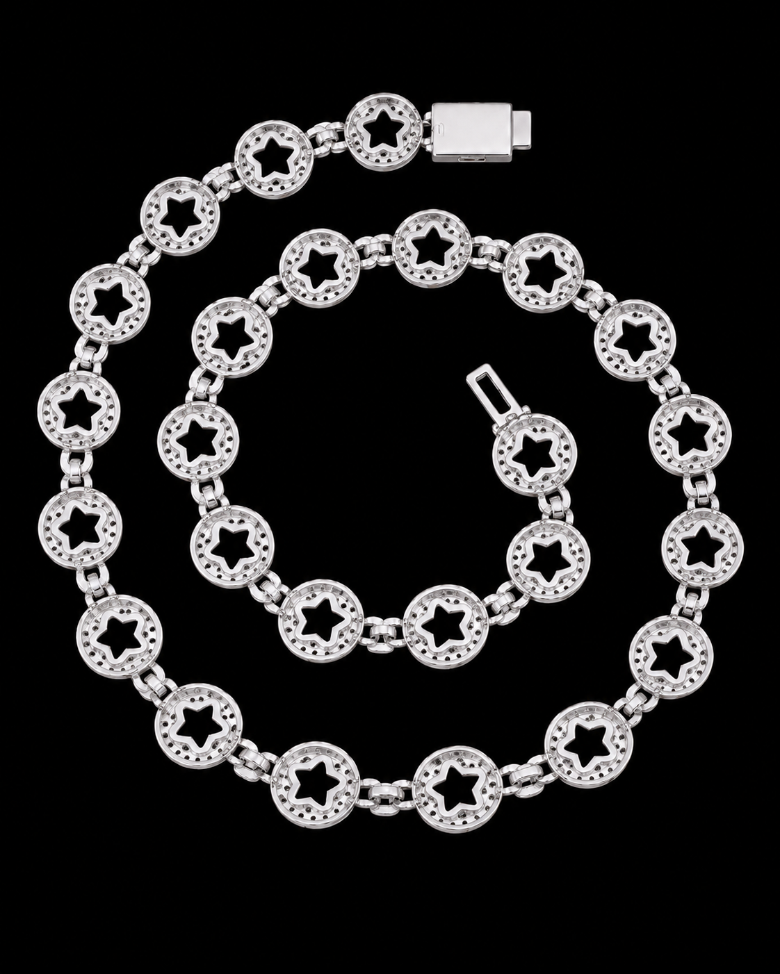 20MM Iced-Out Star Medallion Chain – 925 Sterling Silver