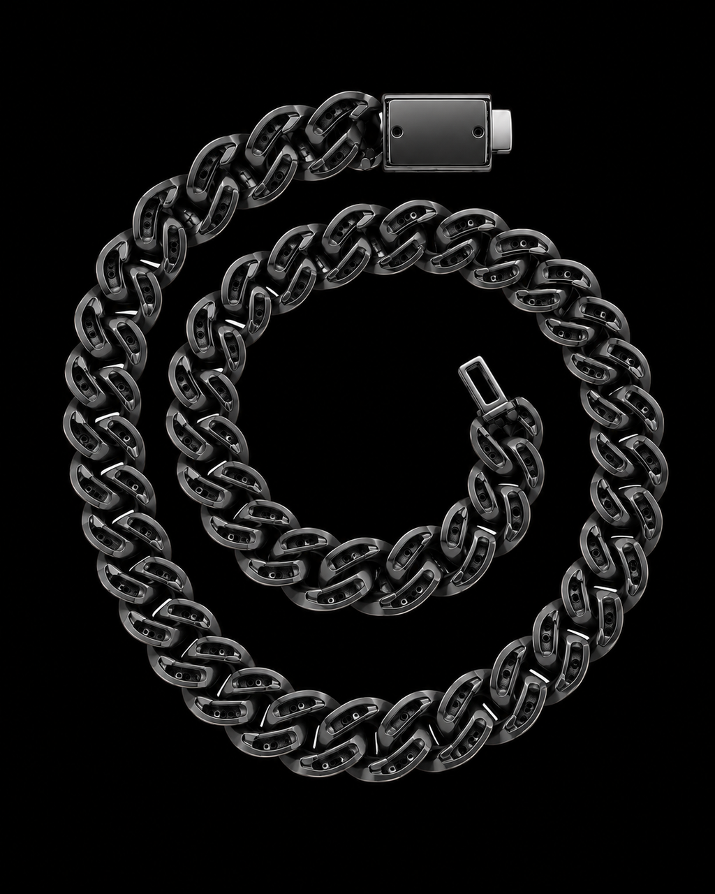 Black Moissanite Iced Out Cuban Link Chain – Bust Down Hip Hop Necklace
