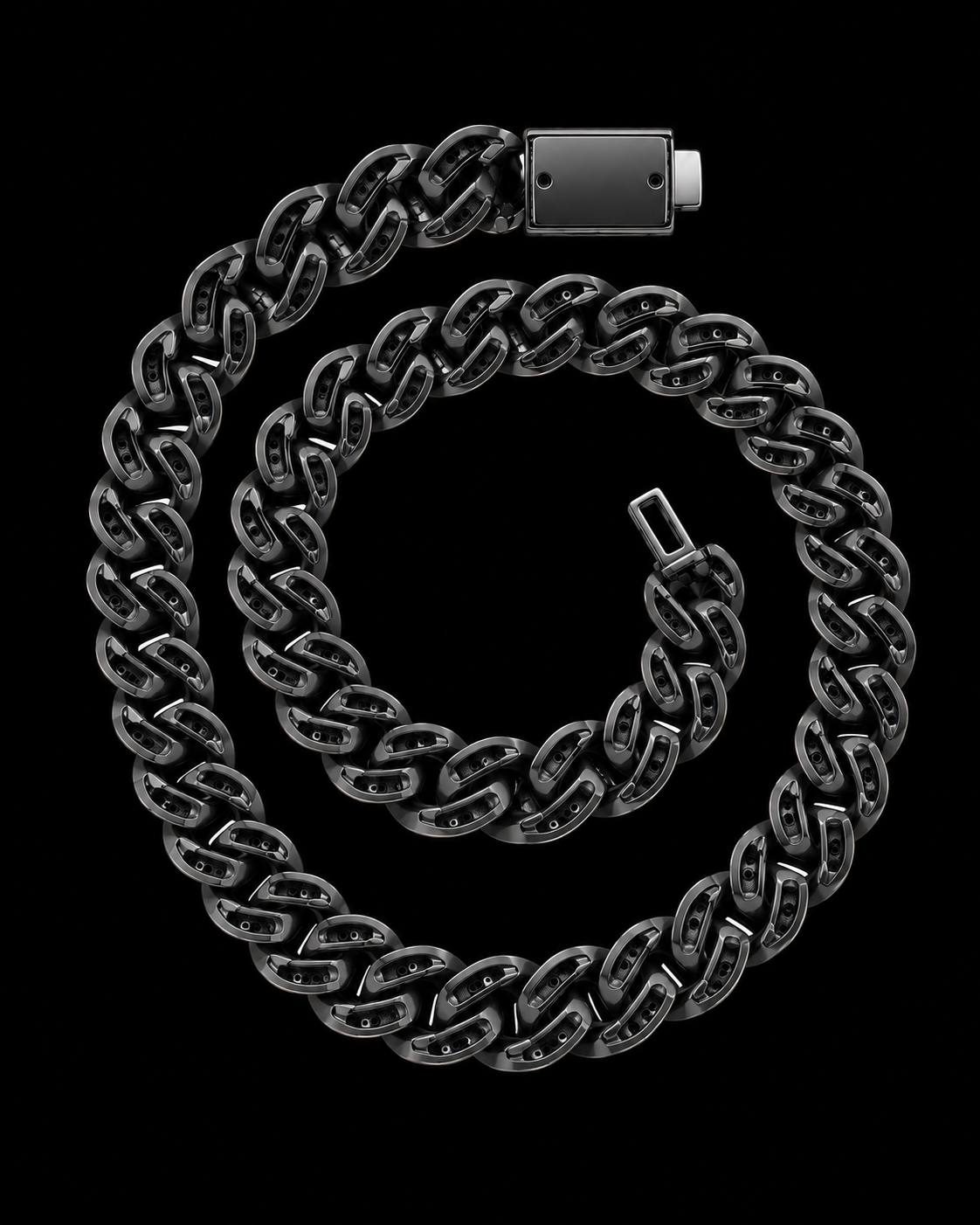 Black Moissanite Iced Out Cuban Link Chain – Bust Down Hip Hop Necklace