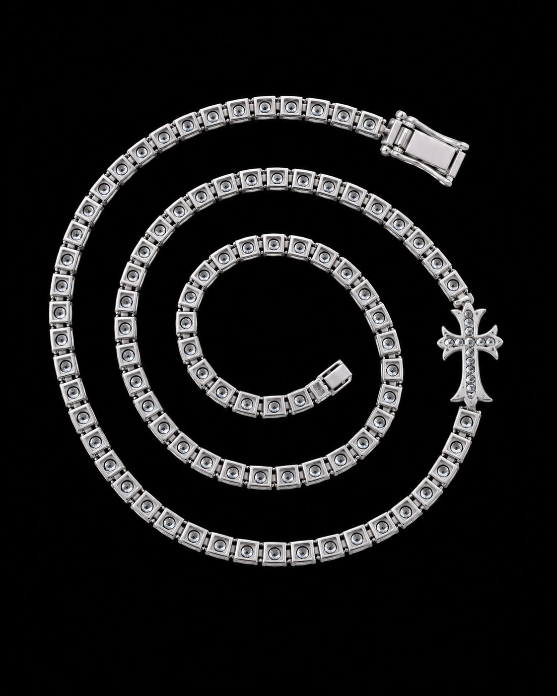 Cross Accent Moissanite Tennis Chain – 925 Sterling Silver