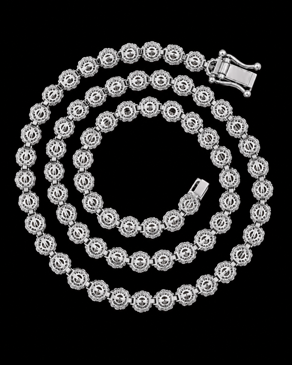 Round Cluster Moissanite Tennis Chain – 925 Sterling Silver