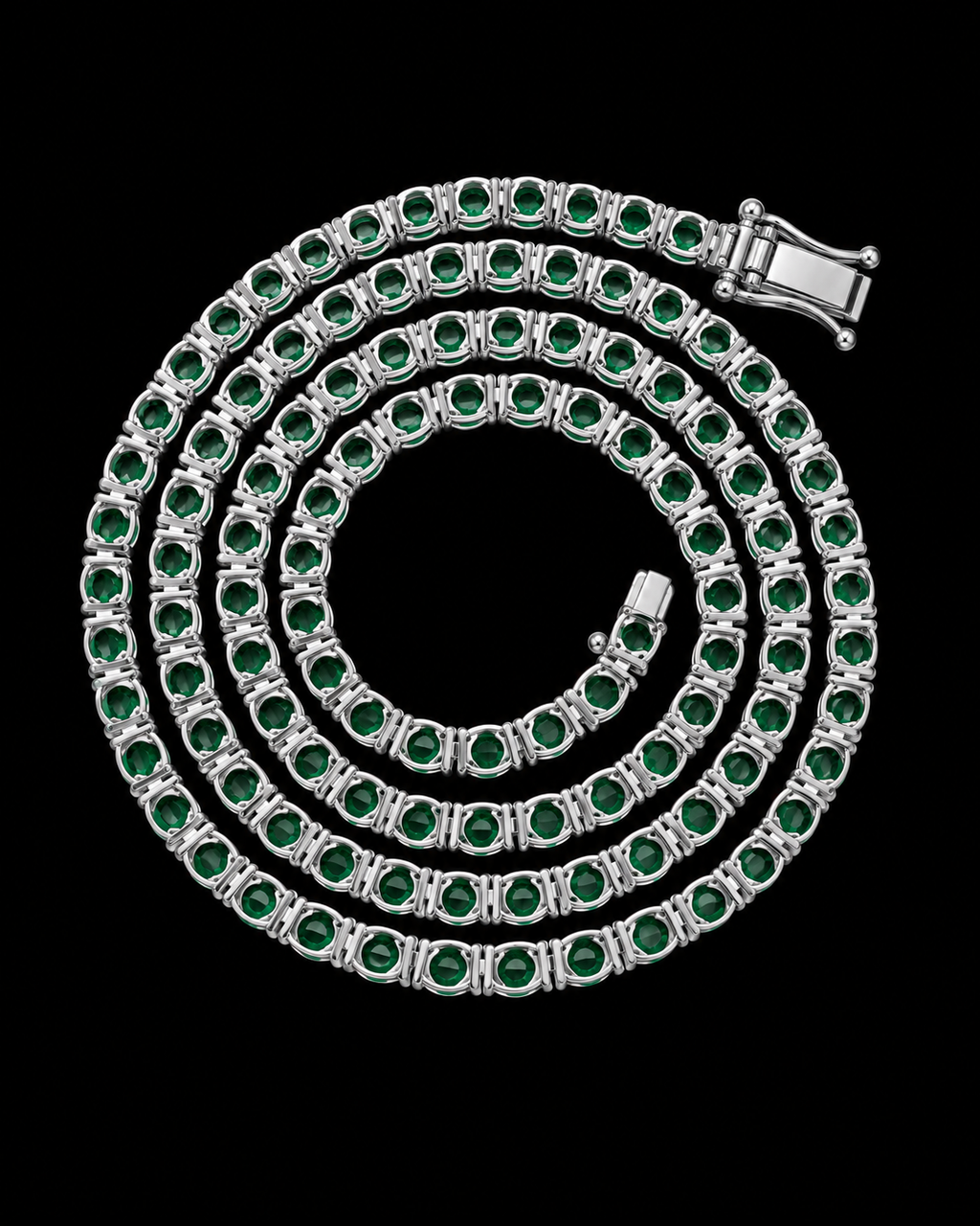3MM Green Round Stone Tennis Chain – 925 Sterling Silver