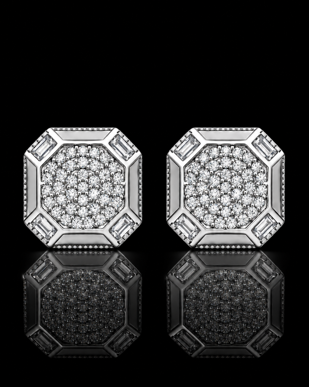 Octagon Iced-Out Moissanite Stud Earrings – 925 Sterling Silver