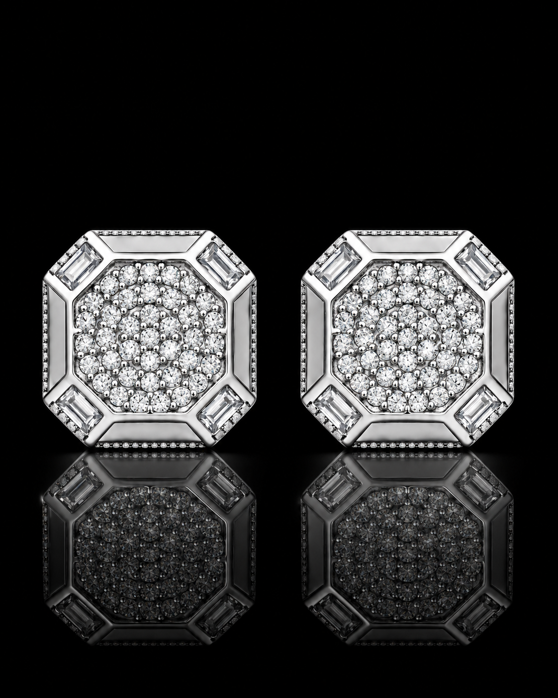 Octagon Iced-Out Moissanite Stud Earrings – 925 Sterling Silver