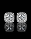 Princess Cut Halo Stud Earrings – 925 Sterling Silver