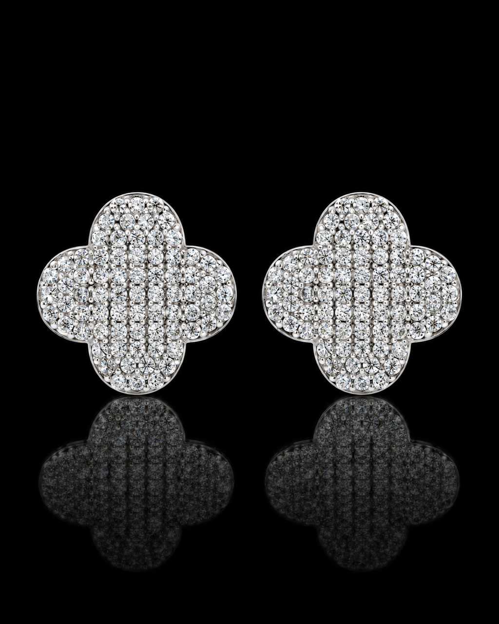 Iced-Out Four-Leaf Clover Stud Earrings – 925 Sterling Silver