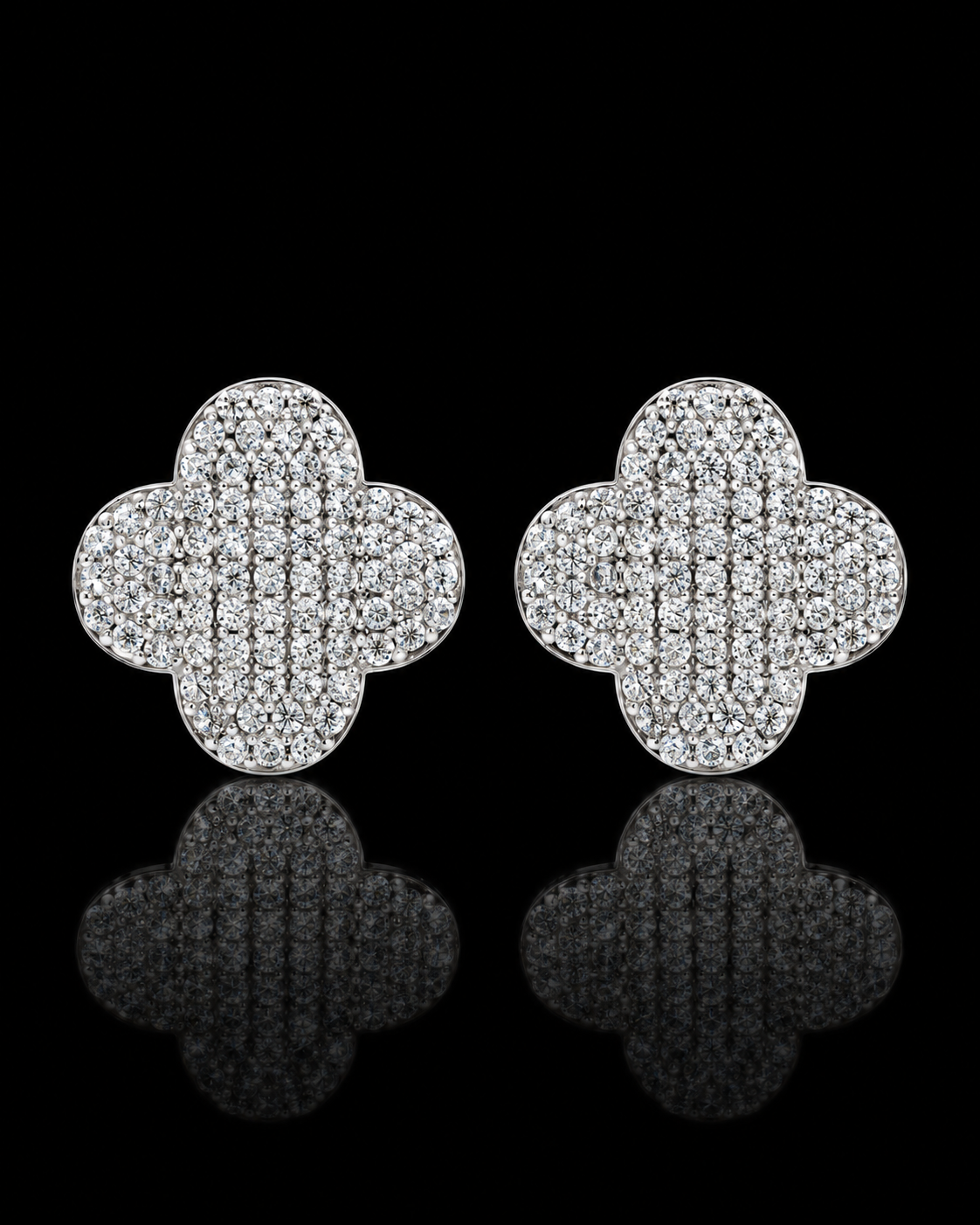 Iced-Out Four-Leaf Clover Stud Earrings – 925 Sterling Silver