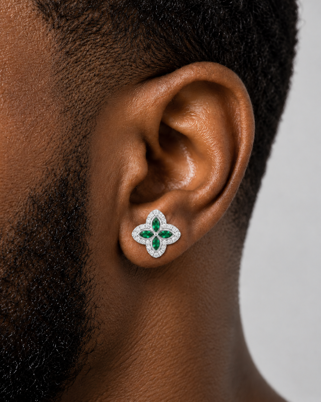 Emerald Green Floral Stud Earrings – 925 Sterling Silver