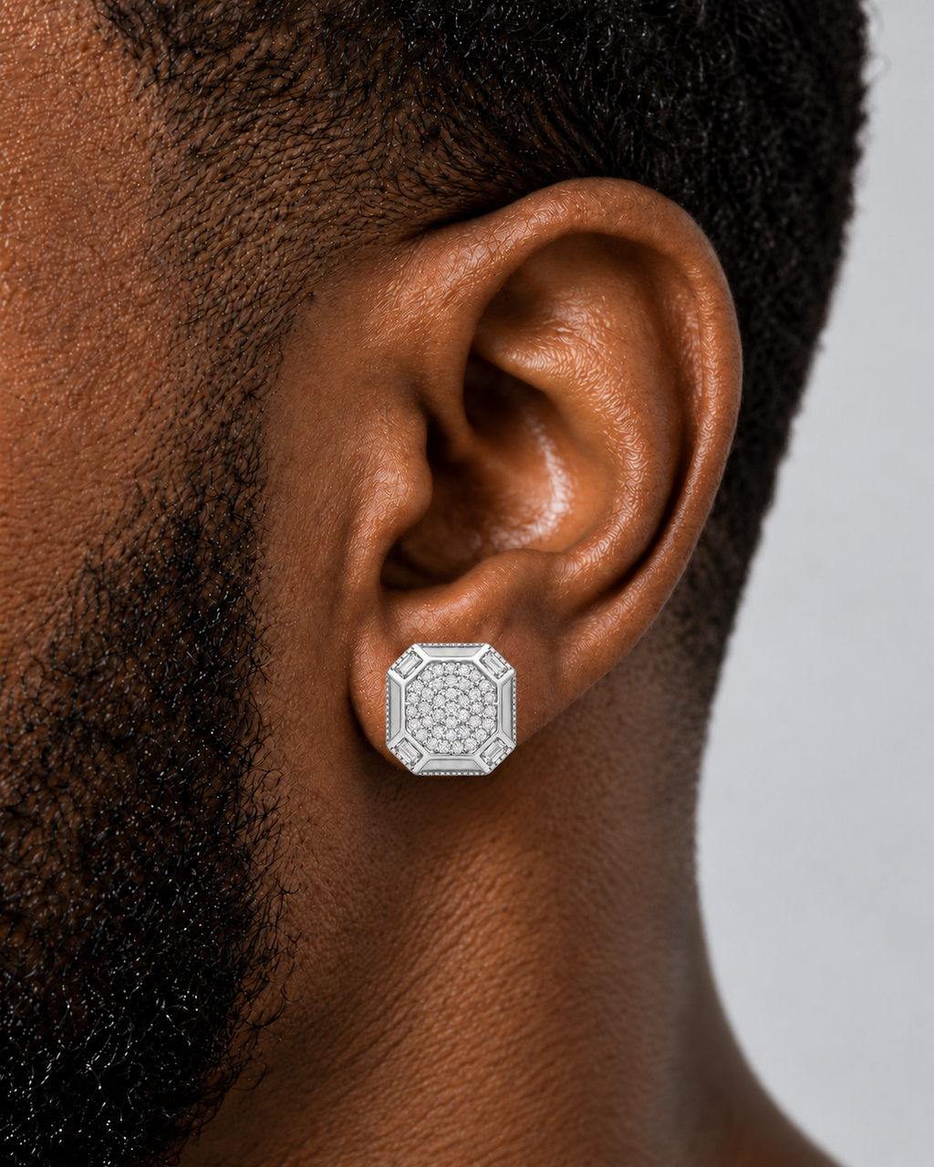 Octagon Iced-Out Moissanite Stud Earrings – 925 Sterling Silver
