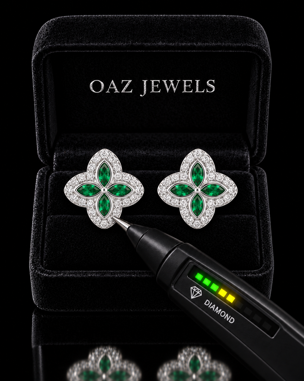 Emerald Green Floral Stud Earrings – 925 Sterling Silver