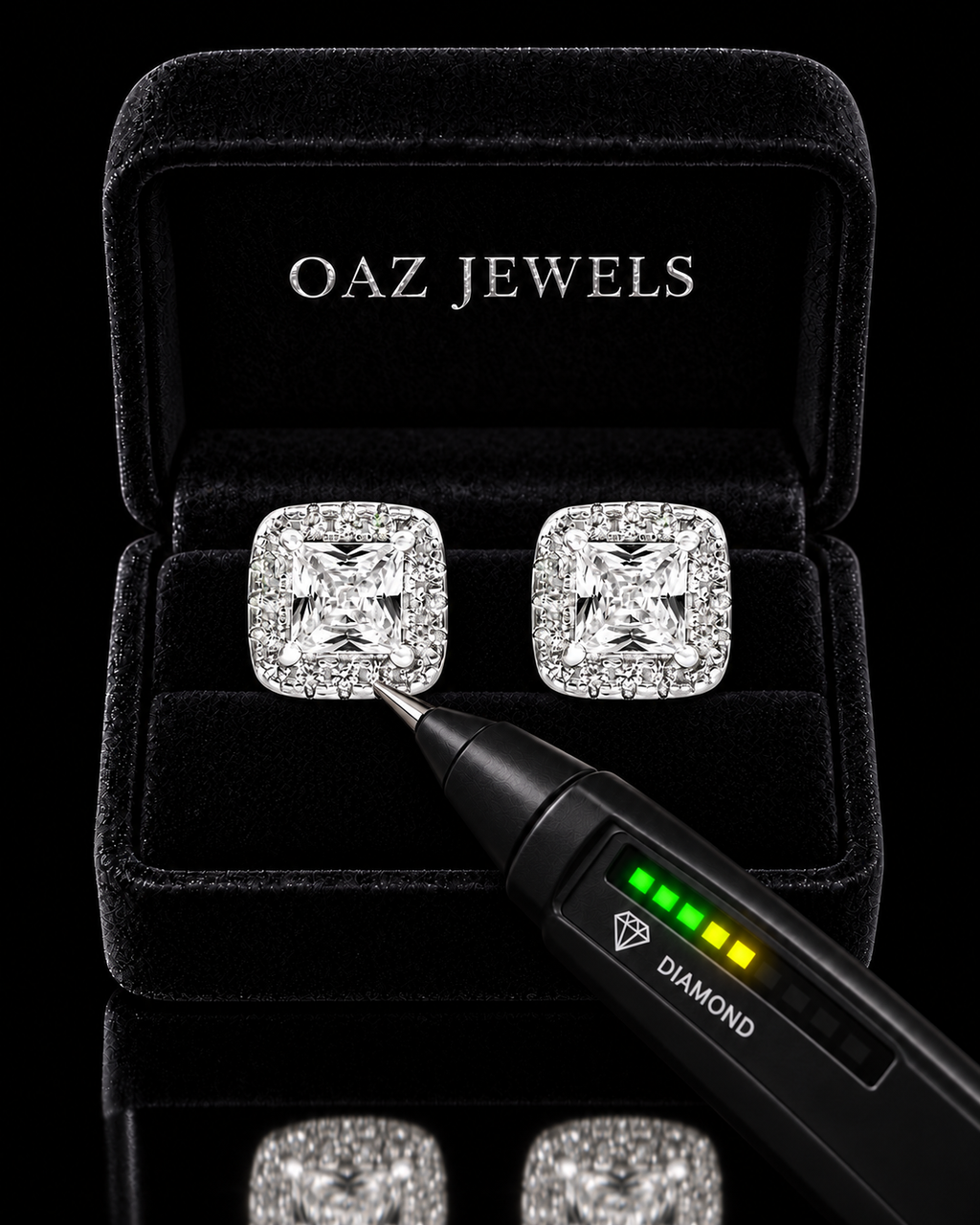 Princess Cut Halo Stud Earrings – 925 Sterling Silver