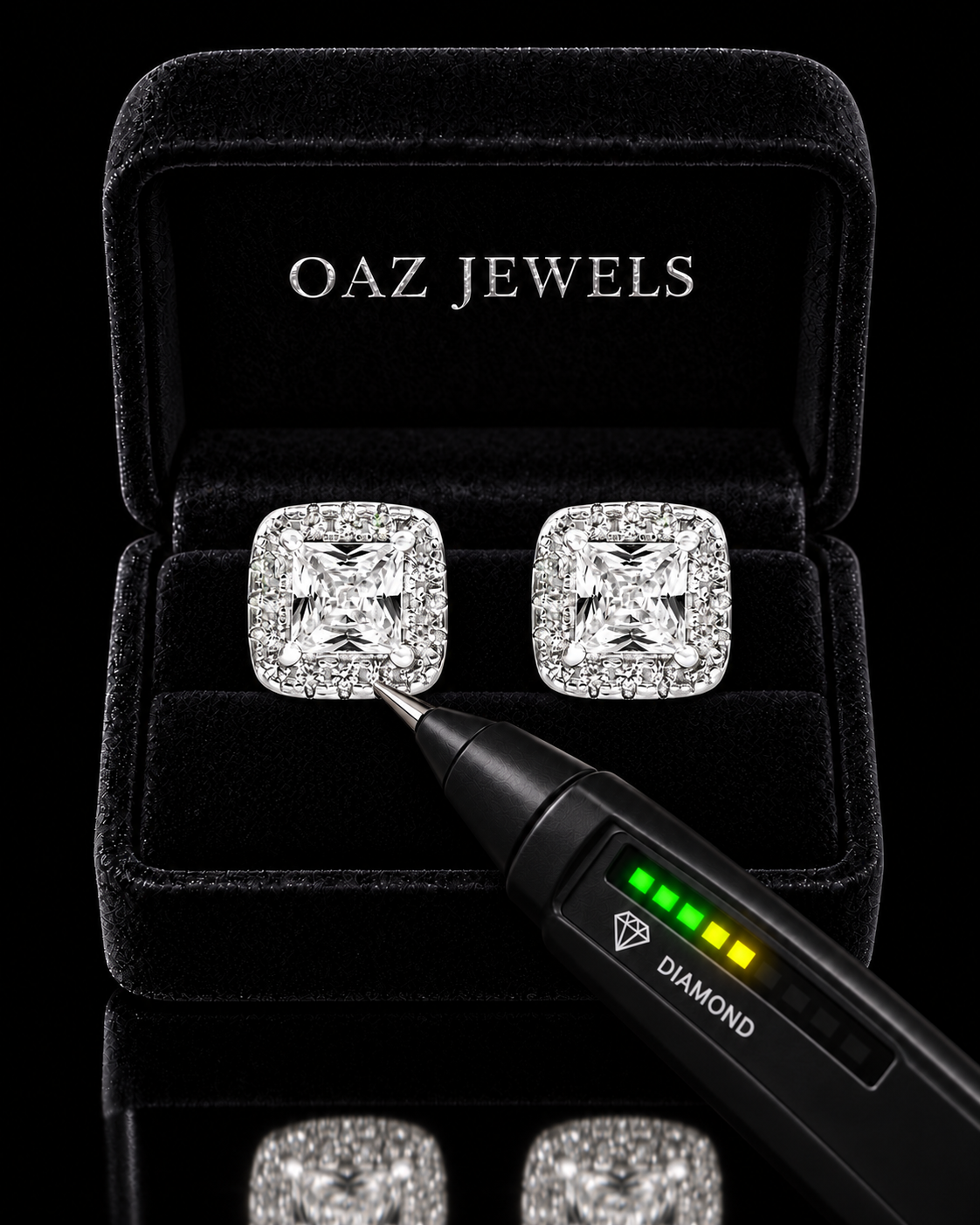 Princess Cut Halo Stud Earrings – 925 Sterling Silver