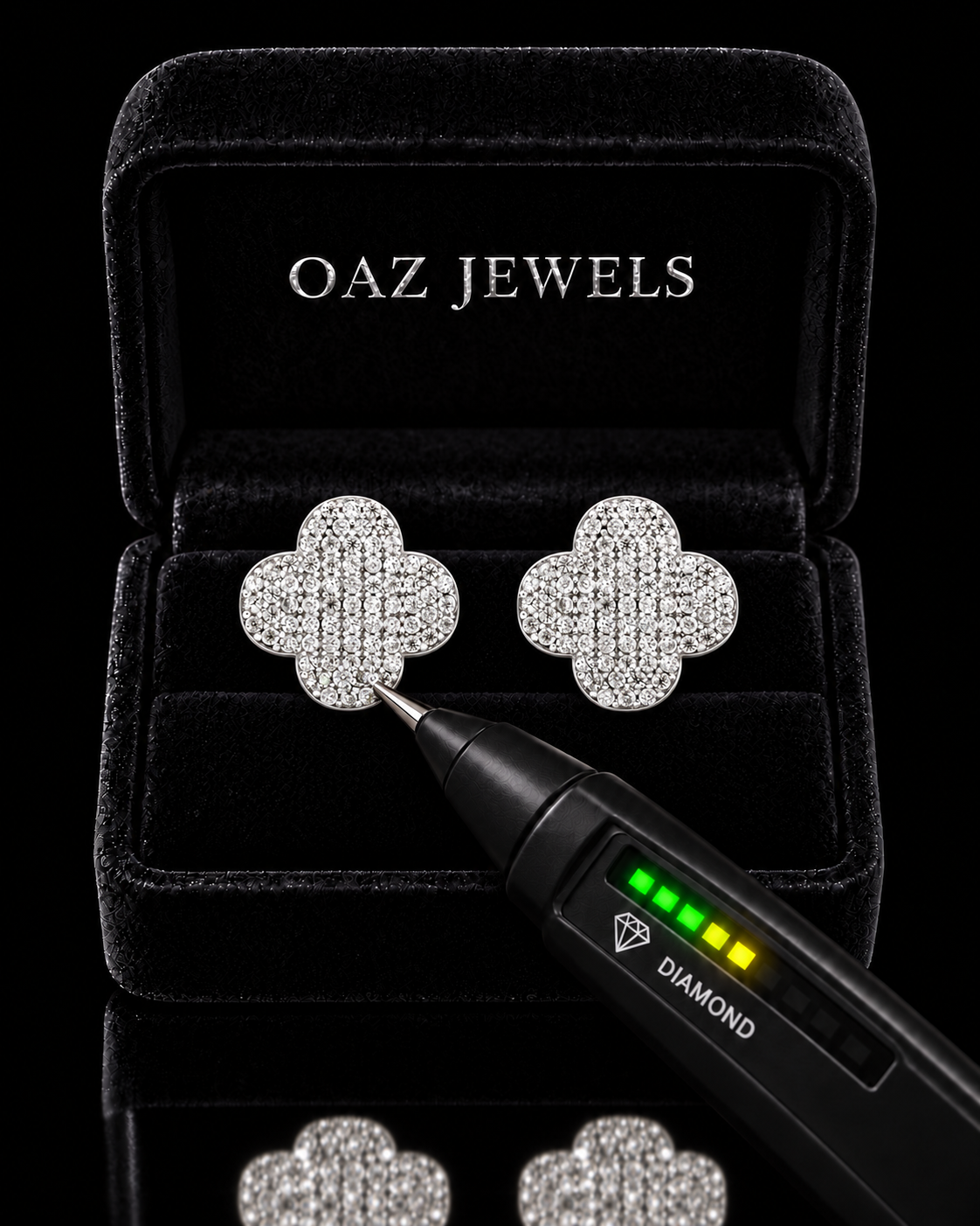Iced-Out Four-Leaf Clover Stud Earrings – 925 Sterling Silver