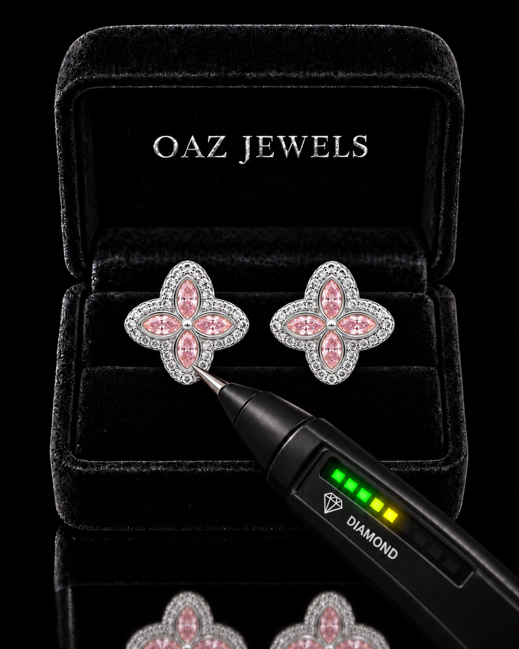 Pink Marquise Clover Moissanite Stud Earrings – 925 Sterling Silver