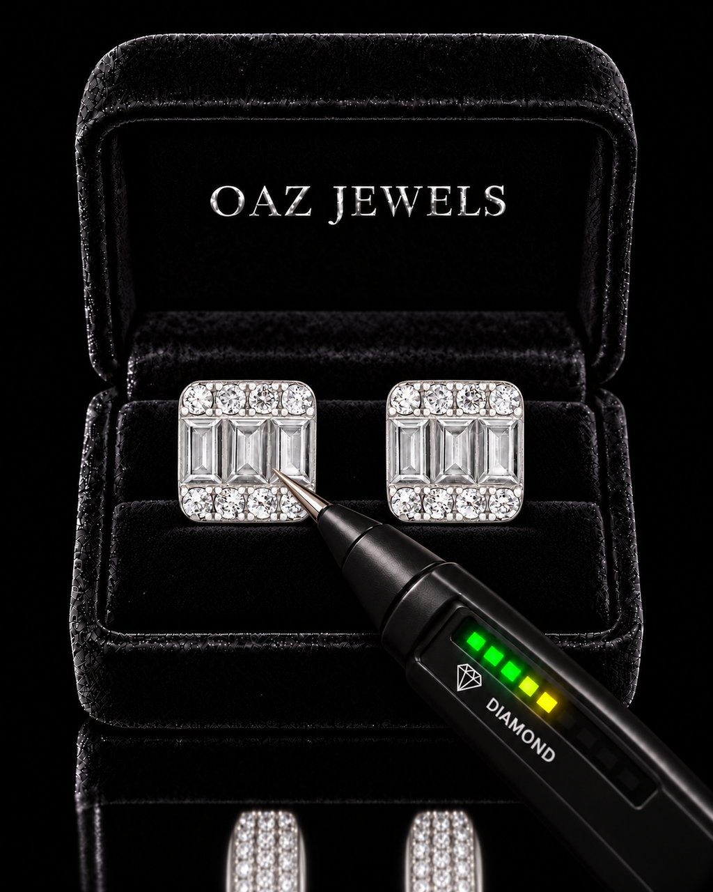Emerald & Round Cut Moissanite Square Stud Earrings – 925 Sterling Silver