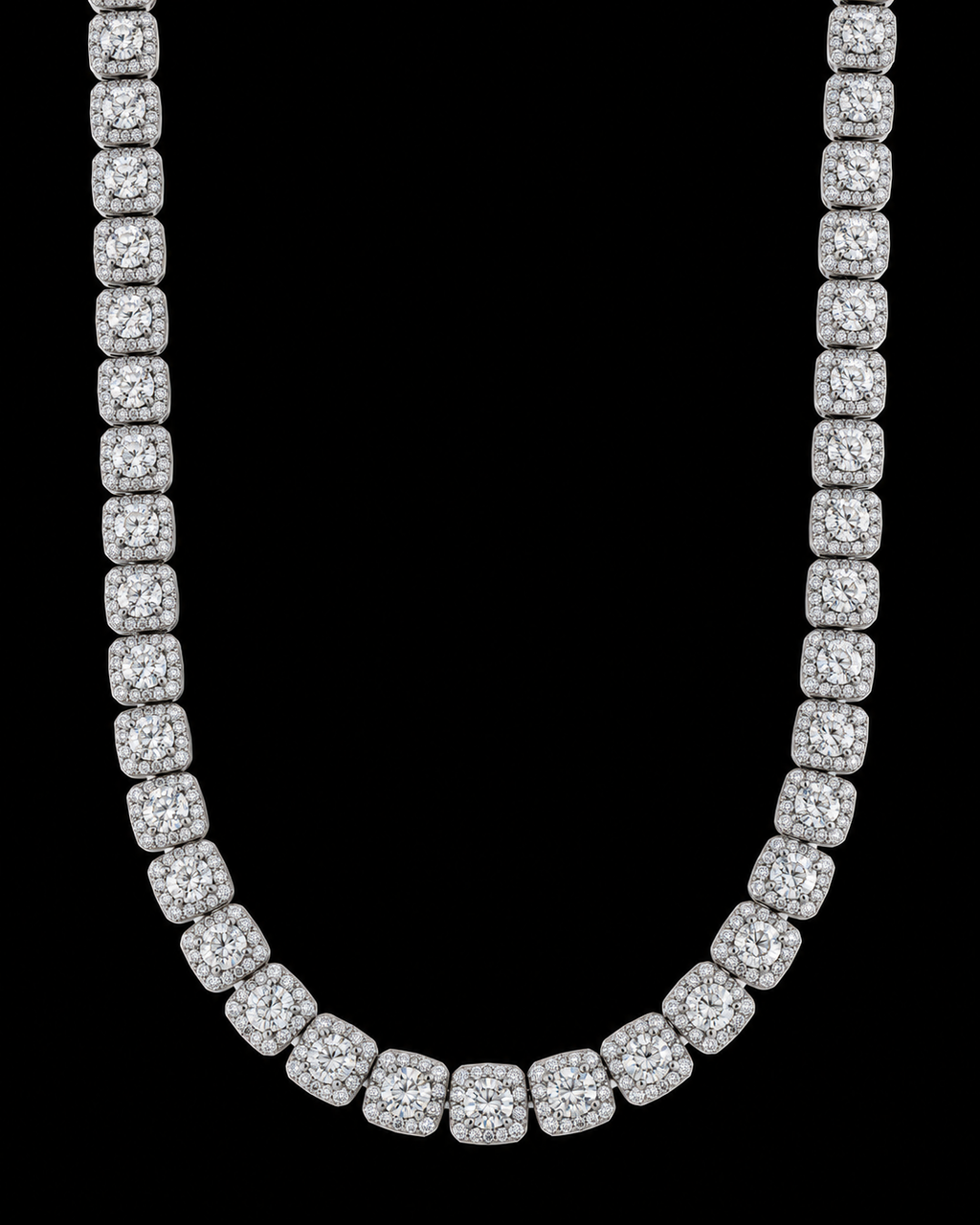 6MM Round Moissanite Halo Tennis Chain – 925 Sterling Silver Iced Out Necklace