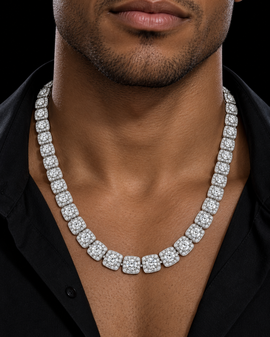 6MM Round Moissanite Halo Tennis Chain – 925 Sterling Silver Iced Out Necklace