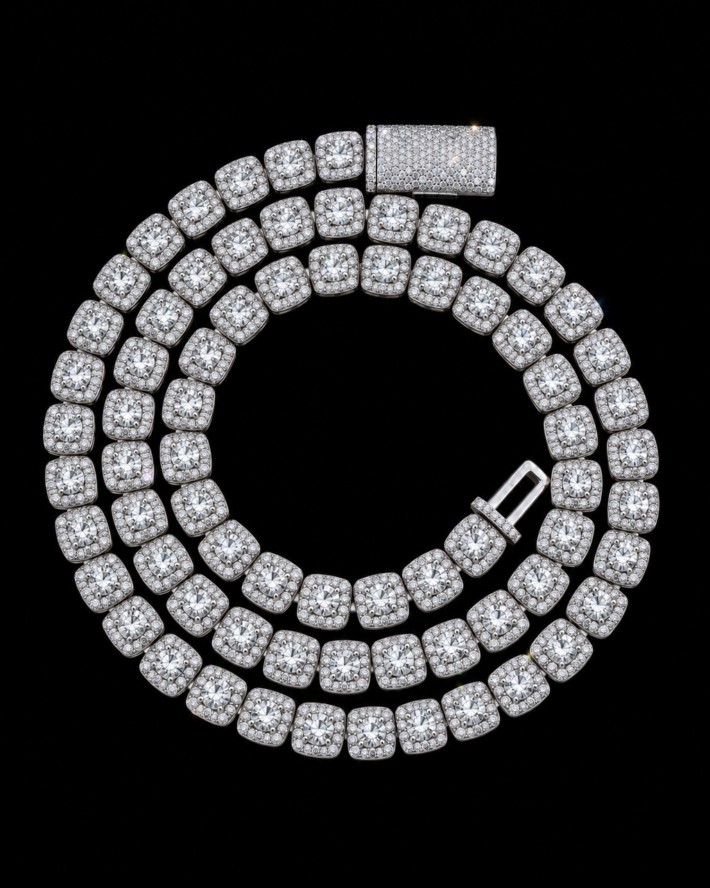 6MM Round Moissanite Halo Tennis Chain – 925 Sterling Silver Iced Out Necklace