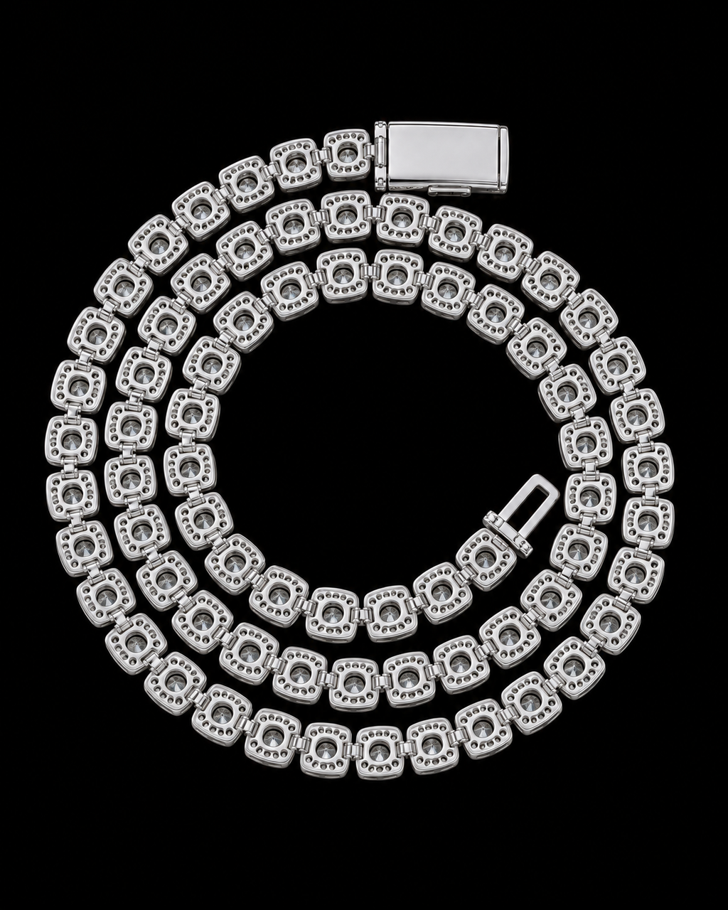 6MM Round Moissanite Halo Tennis Chain – 925 Sterling Silver Iced Out Necklace